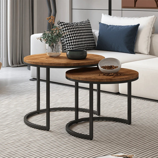 Table Basse Ronde - 2 Niveaux De Rangement